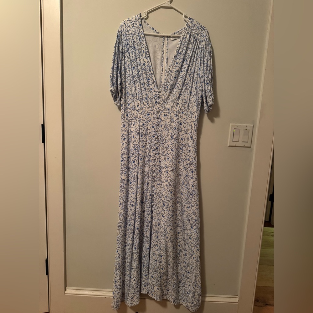 Faithfull the Brand Blue and White Long Sleeve Dress